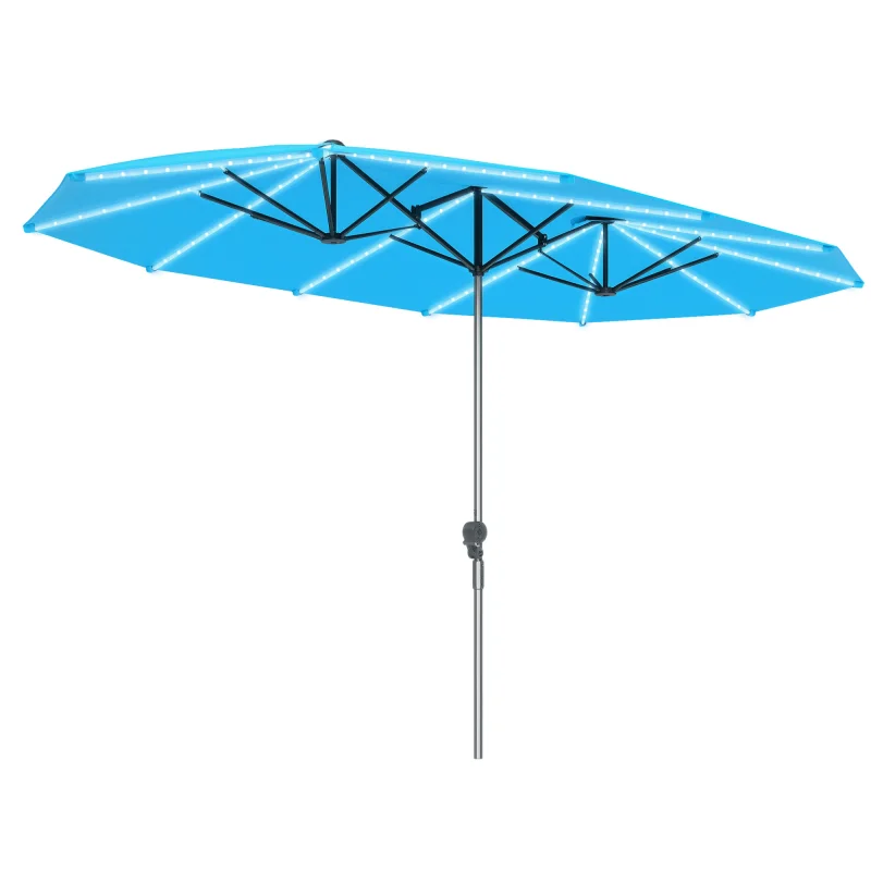 15ft Extra Large Patio Umbrella Bright Solar Lights Blue