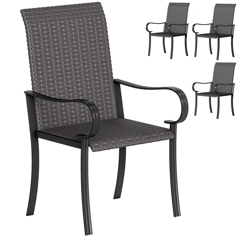 Patio Set of 4 Outdoor Wicker Dining Chairs Steel Frame Brown