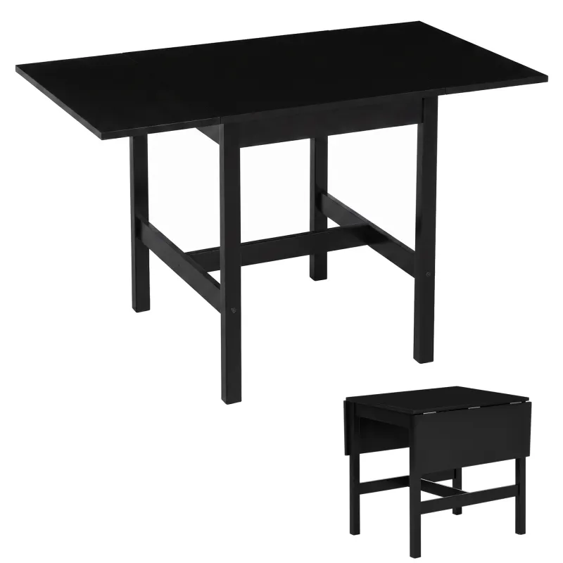 Foldable Solid Wood Dining Table Drop Leaf for Small Spaces Black