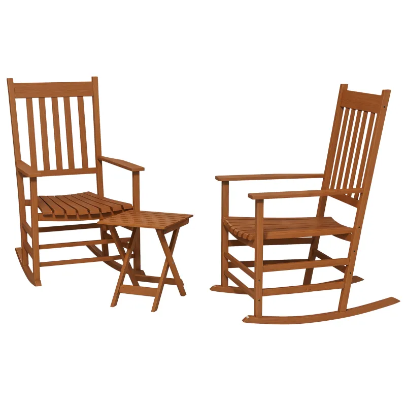Outdoor Rocking Chair Set of 2 with Side Table for Patio Teak