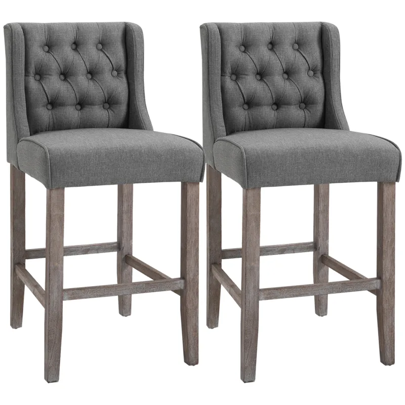 Counter Height Bar Stools Set of 2, Rubber Wood Legs, 26.25" Gray