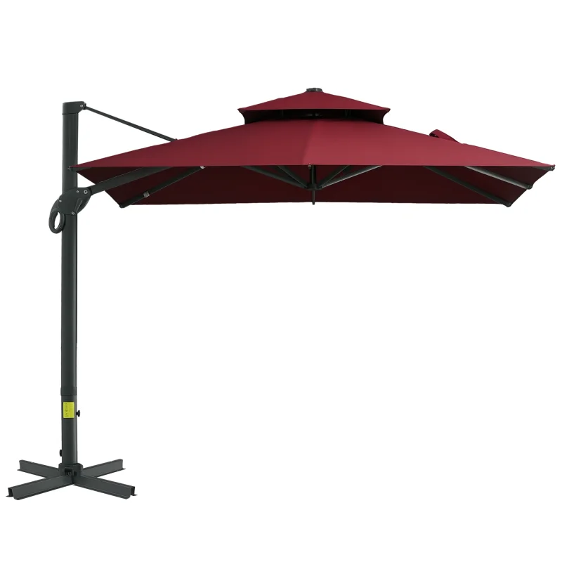 10ft Offset Patio Umbrella, Hanging Cantilever Umbrella, Red