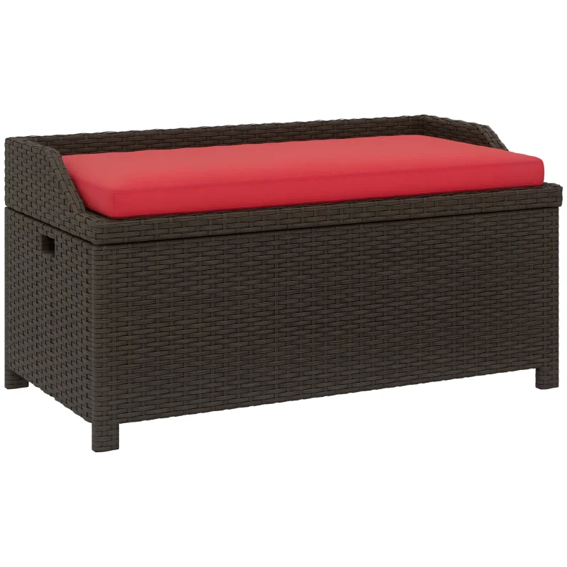 34 Gallon Outdoor Wicker Storage Bench Deck Box Red