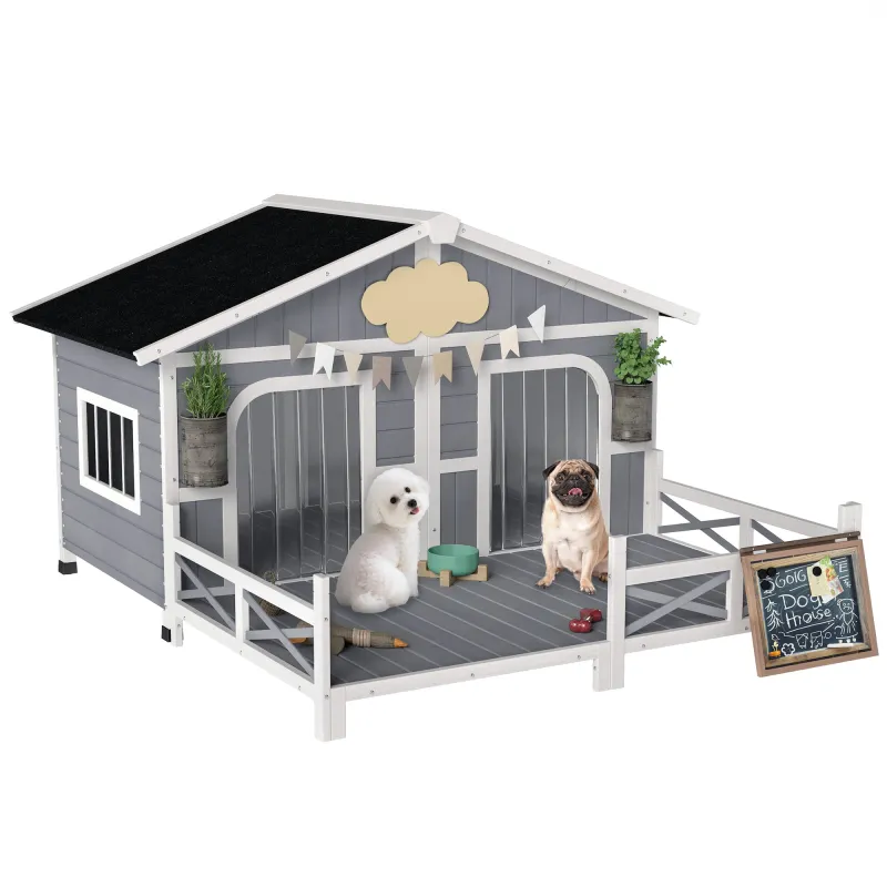 Dog House Outdoor Weatherproof for 2 Small to Medium Breeds Gray