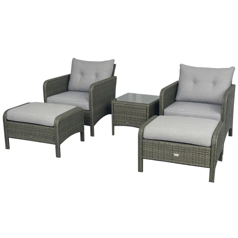 5 Pieces Rattan Wicker Lounge Chair 2 Ottomans Gray/Light Gray