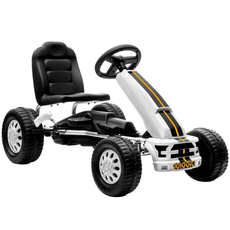 Pedal Go Kart for Kids Steering Wheel Boys and Girls 3+ Years White