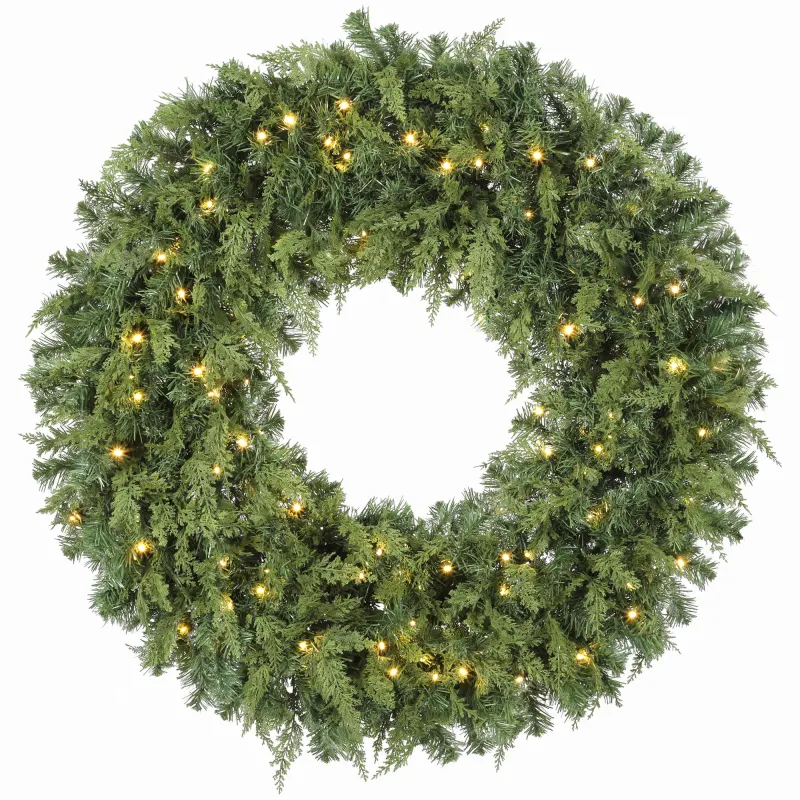 48 in Pre-Lit Cedar Artificial Christmas Wreath with 550 Tips