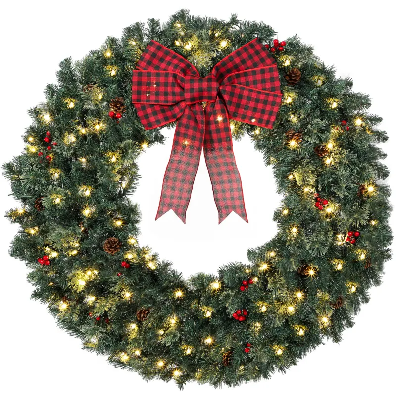 48 in Pre-Lit Crestwood Spruce Artificial Christmas Wreath, Green