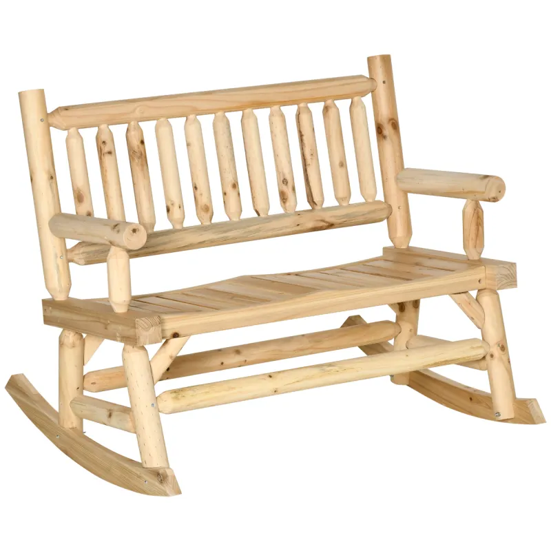 2-Person Wood Rocking Chair Heavy Duty Loveseat Natural