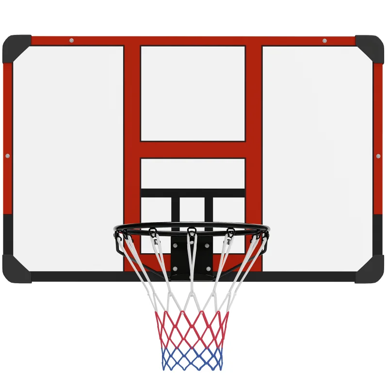 Wall Mounted Basketball Hoop, 45"x29" Shatterproof Backboard, Red
