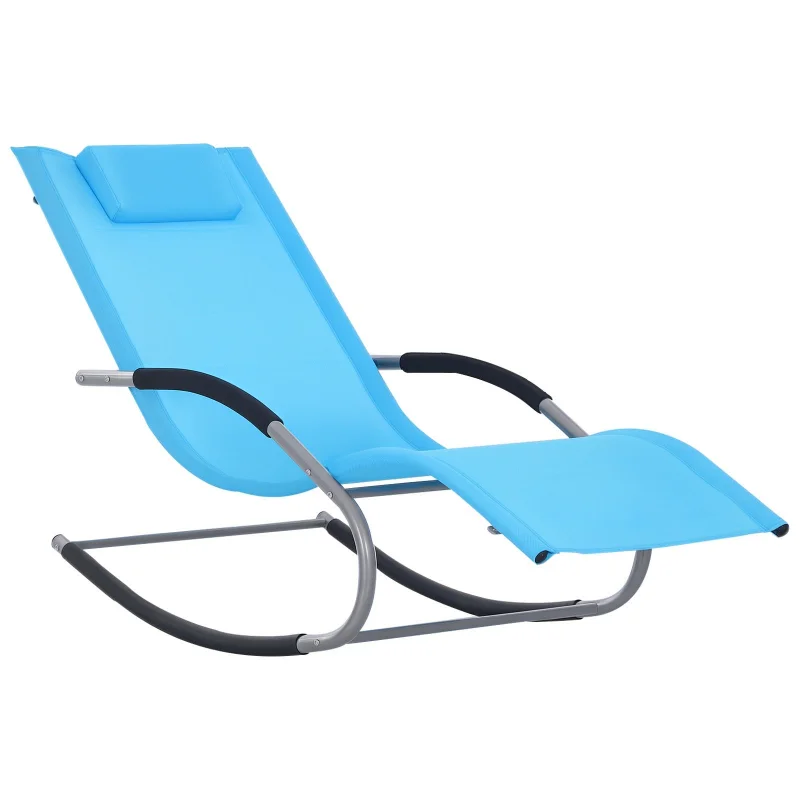 Zero Gravity Rocking Chair with Detachable Pillow Patio Light Blue