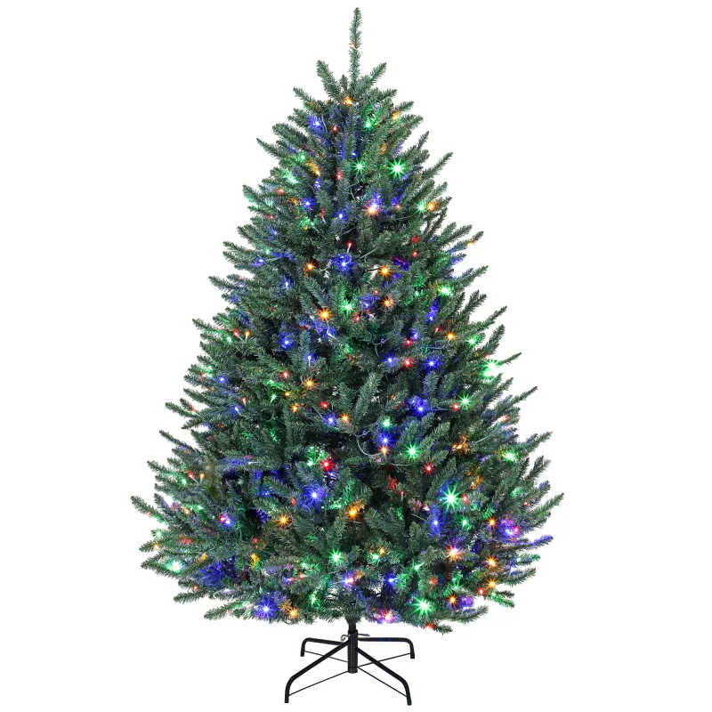 6ft Pre-Lit Artificial Christmas Tree Foldable Metal Stand Green