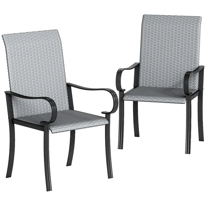 Set of 2 Outdoor Wicker Dining Chairs Steel Frame All-Weather Gray