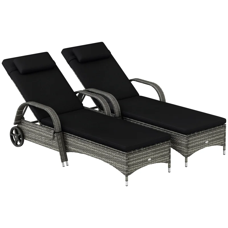 Wicker Outdoor Chaise Lounge Set of 2 Mixed Gray & Charcoal Black