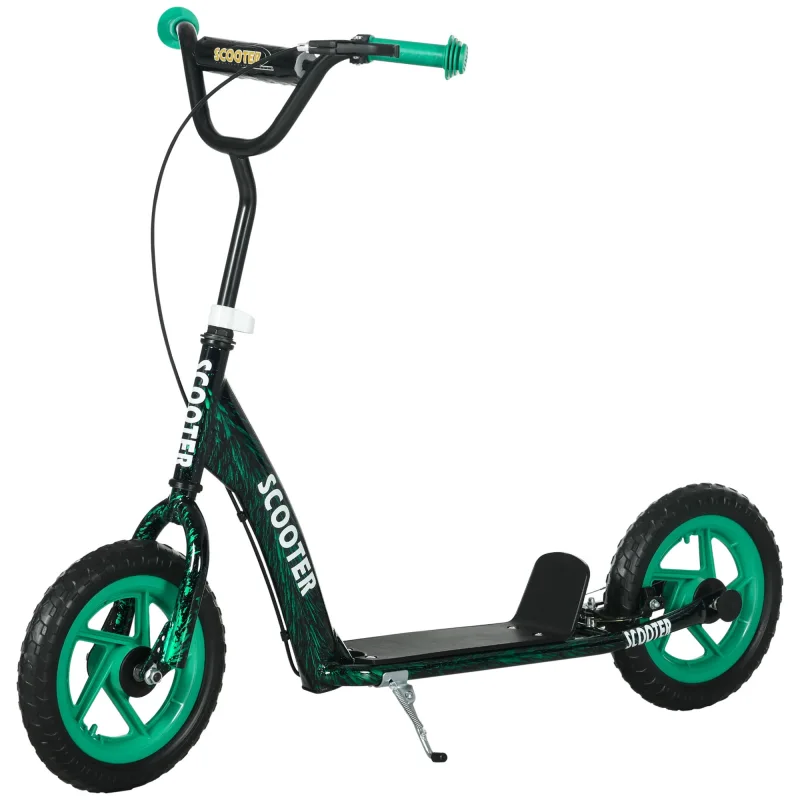 Kids Scooter with Adjustable Handlebar, Kids Kick Scooter with Non-slip Footplate, Rear Brake, 12" EVA Wheels, Green
