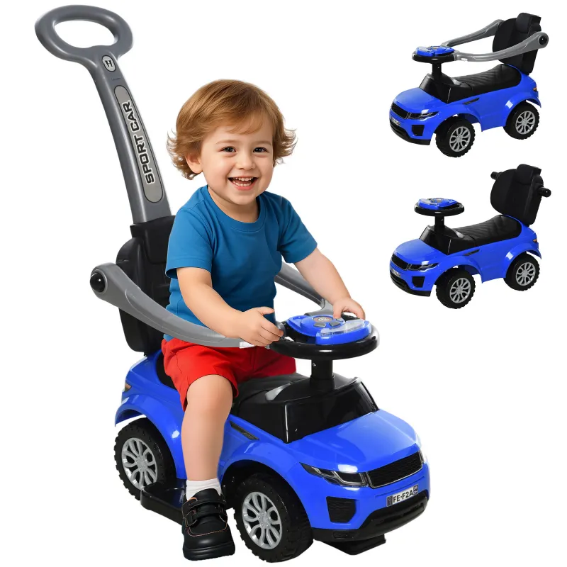 3 In 1 Push Cars for Toddlers Kid Ride on Push Car Stroller Sliding Car with Horn Music Function, Blue