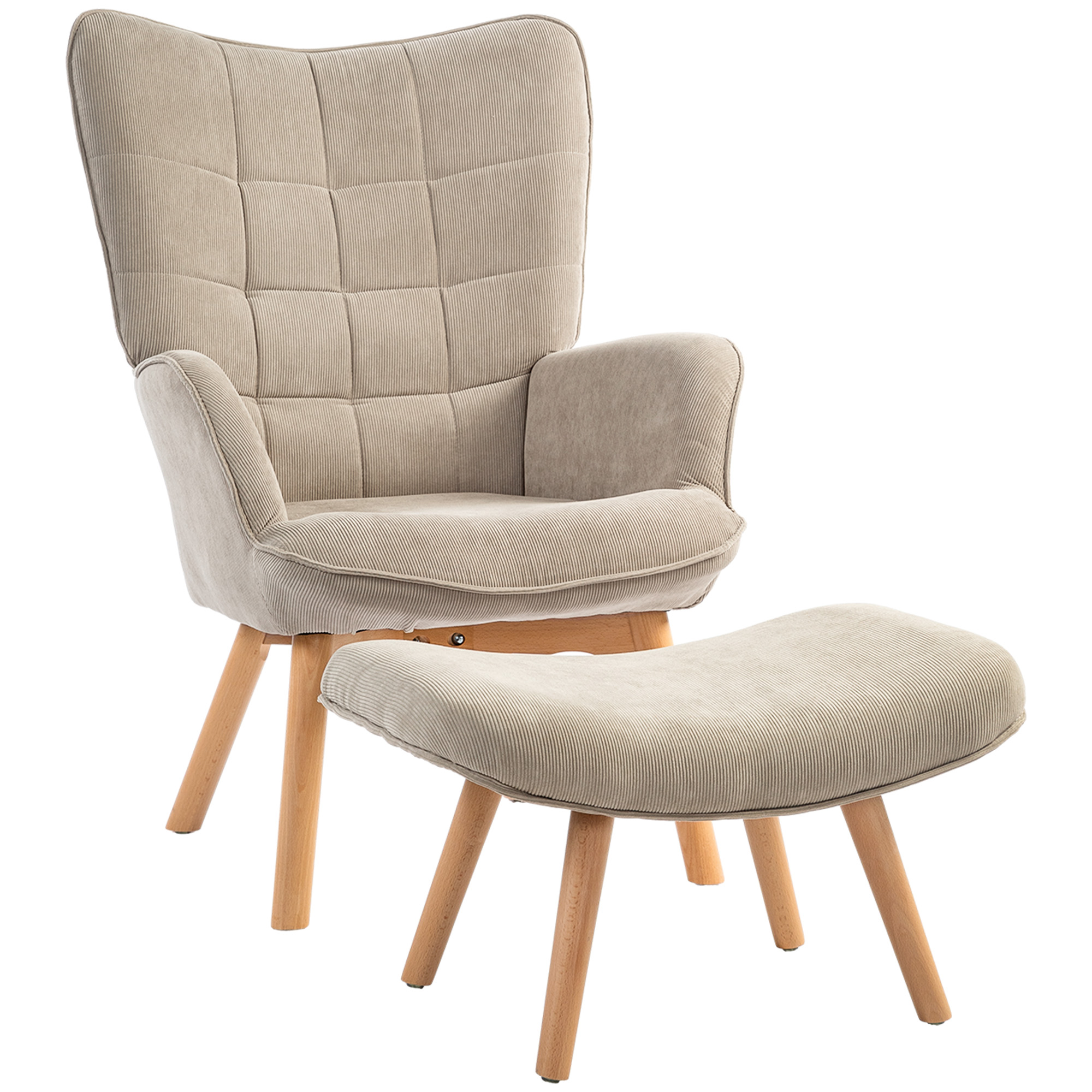 Fauteuil contemporain avec pouf marron clair