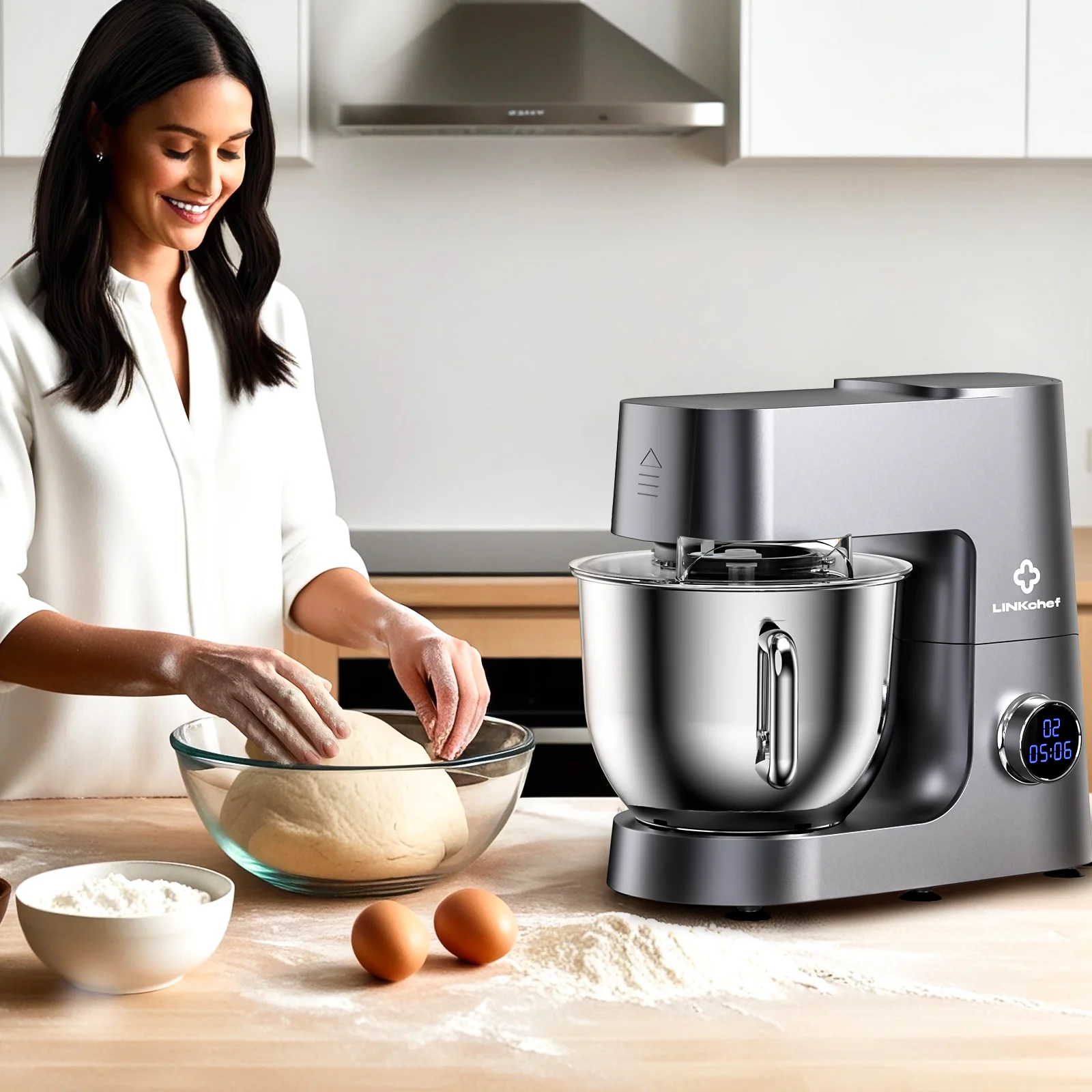 LINKChef 7.4 QT Stand Mixer, 800W 12-Speed Tilt-Head Food Mixer, Kitchen Electric Mixer with Dough Hook, Wire Whip & Beater