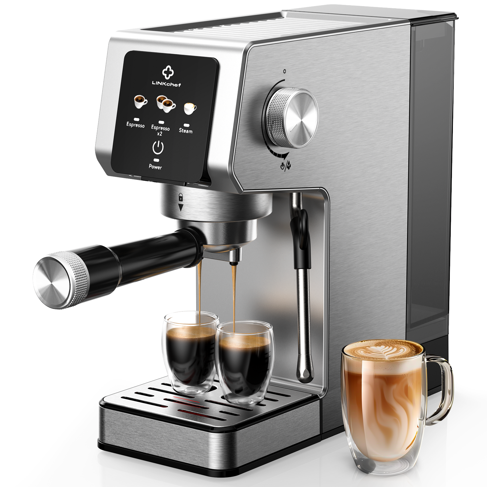 LINKChef 20-Bar Espresso Machine with Automatic Steam Wand, 1300W Professional Espresso Maker, 40 oz Removable Water Tank, Single & Double Shot