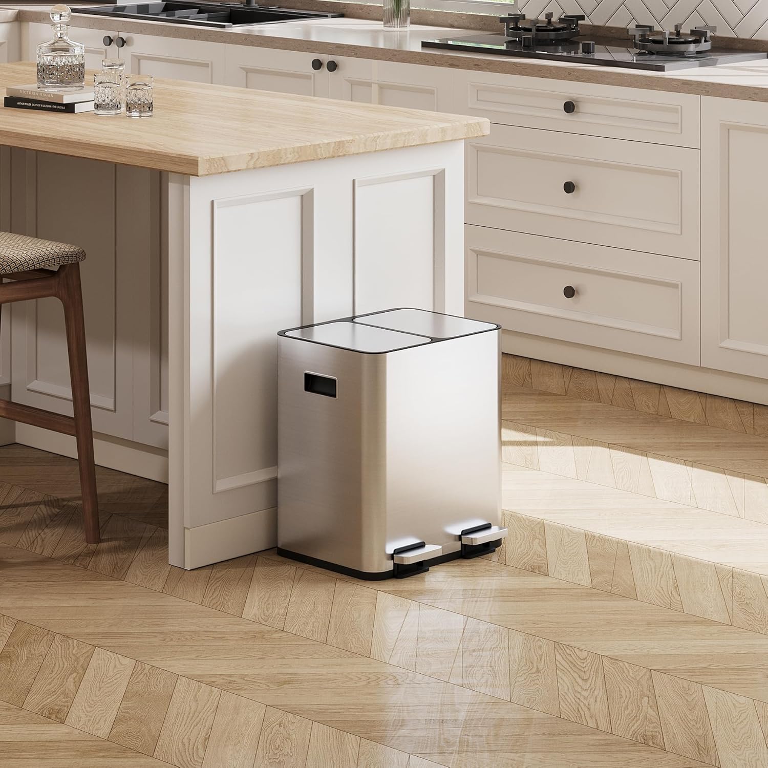 Poubelle de cuisine 30 L inox 2 compartiments vue générale