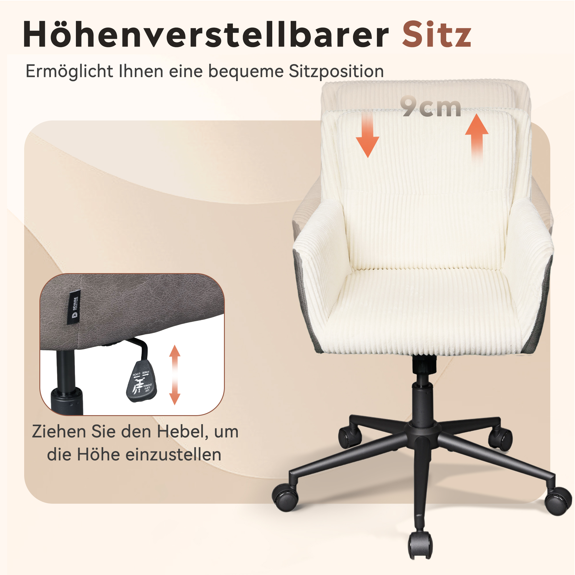 Réglage hauteur et inclinaison chaise ergonomique