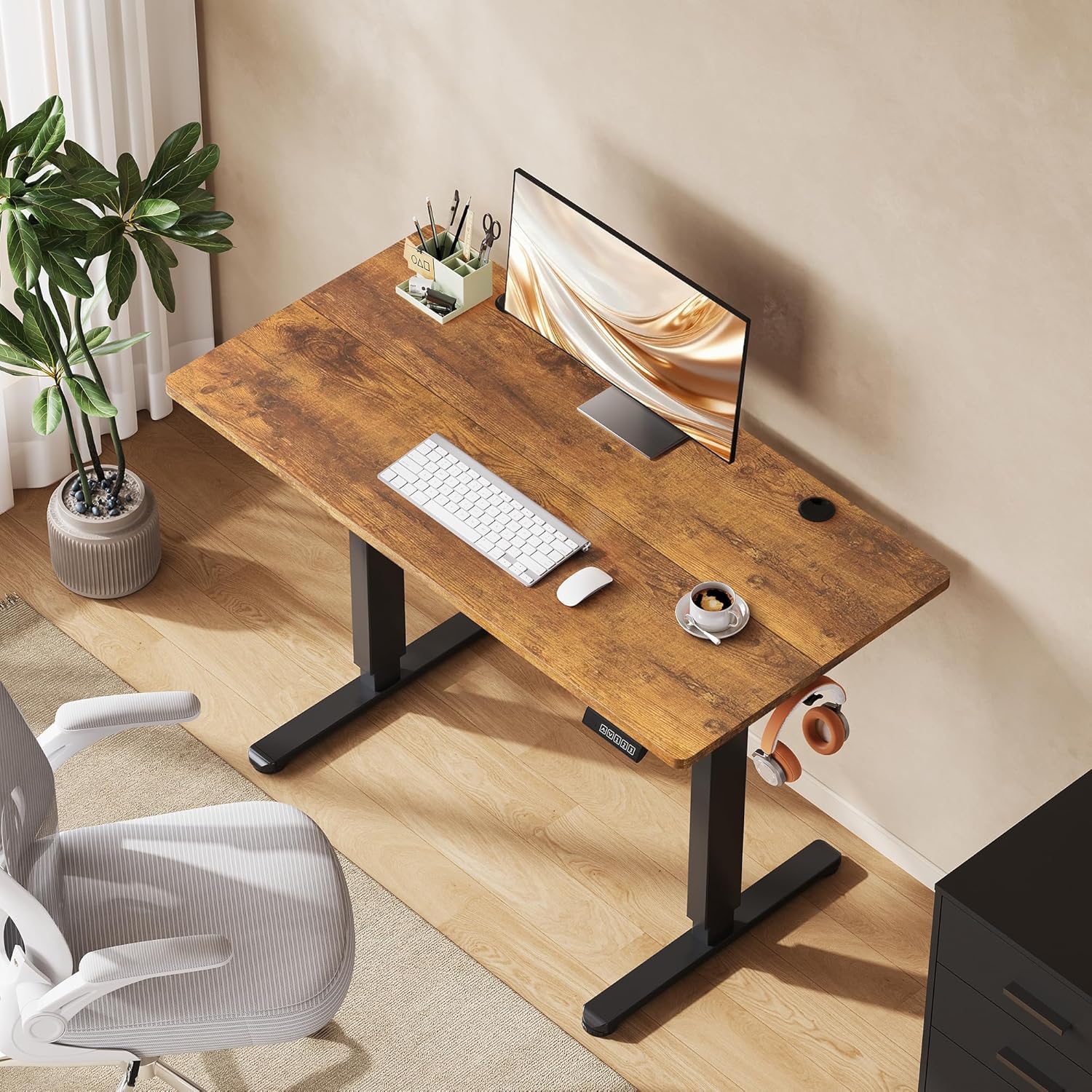 Bureau assis-debout électrique 120x60 cm brun vue générale