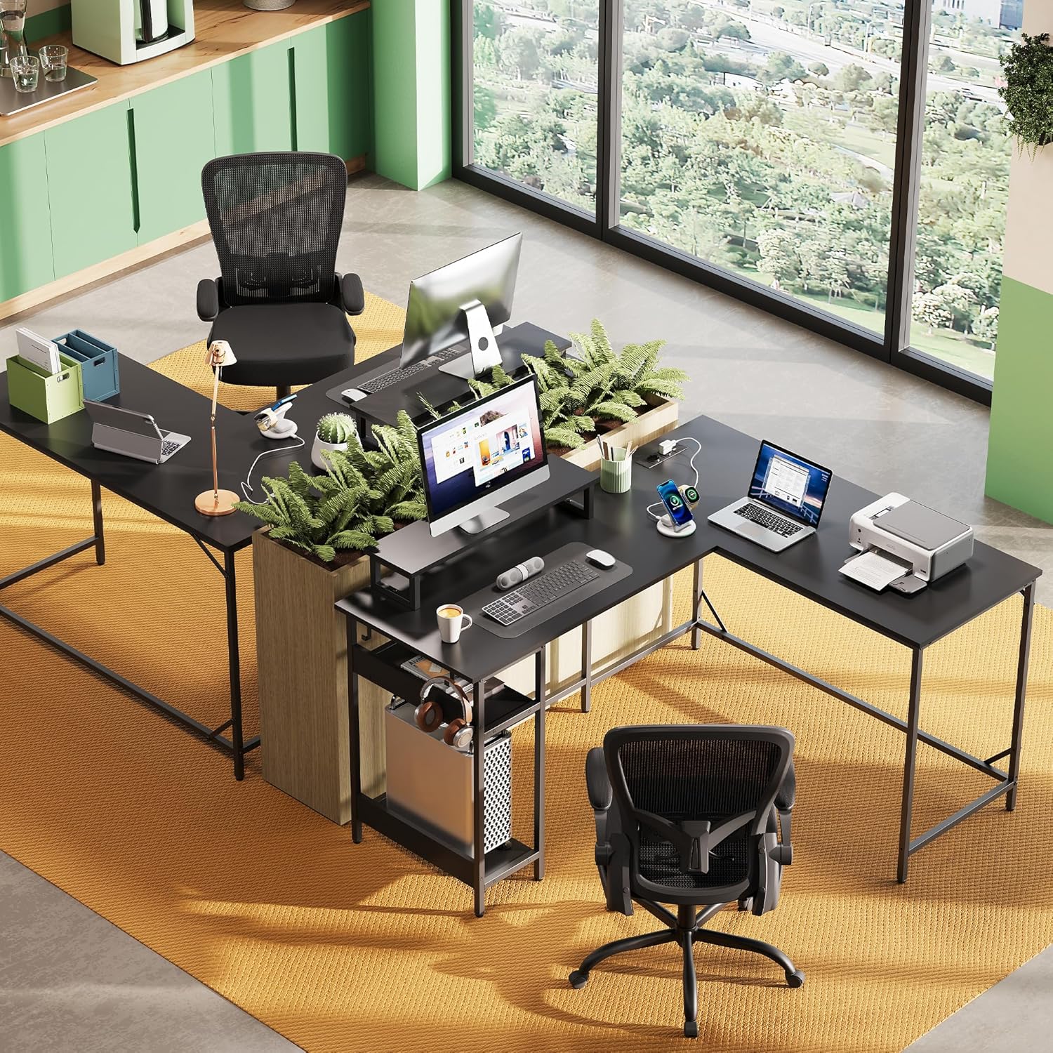 Bureau gaming 2-en-1 convertible L ou I noir vue générale