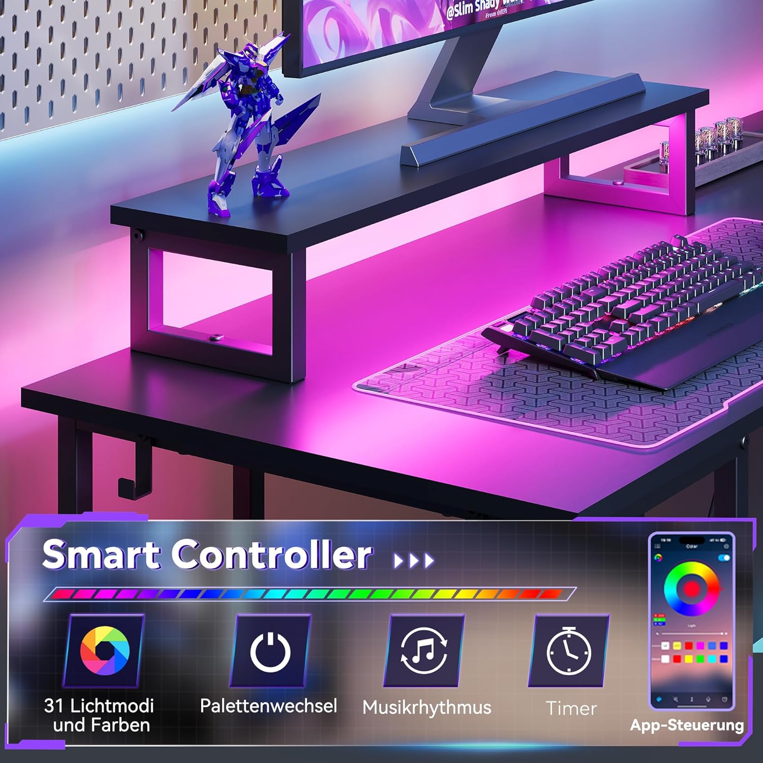 Bureau gaming en configuration I longue