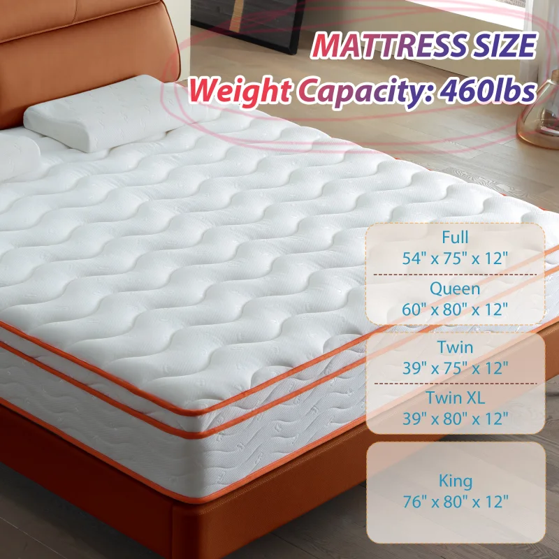 Full Mattress, 12 Inch Full Size mattresses | Medium Firm - Cooling Gel Memory Foam & Zoned Pocket Coils for Pressure Relief, Spinal Alignment & Extra Lumbar Support | Motion Isolation |