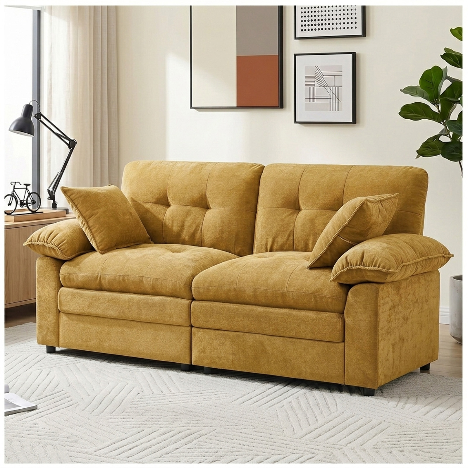 84" Modular Loveseat Sofa, Deep Seat Cloud Couch for Living Room, Comfy Chenille 2 Seater Sectional Sofa with Throw Pillows, Modern Upholstered Couch for Apartment Bedroom Office, Yellow