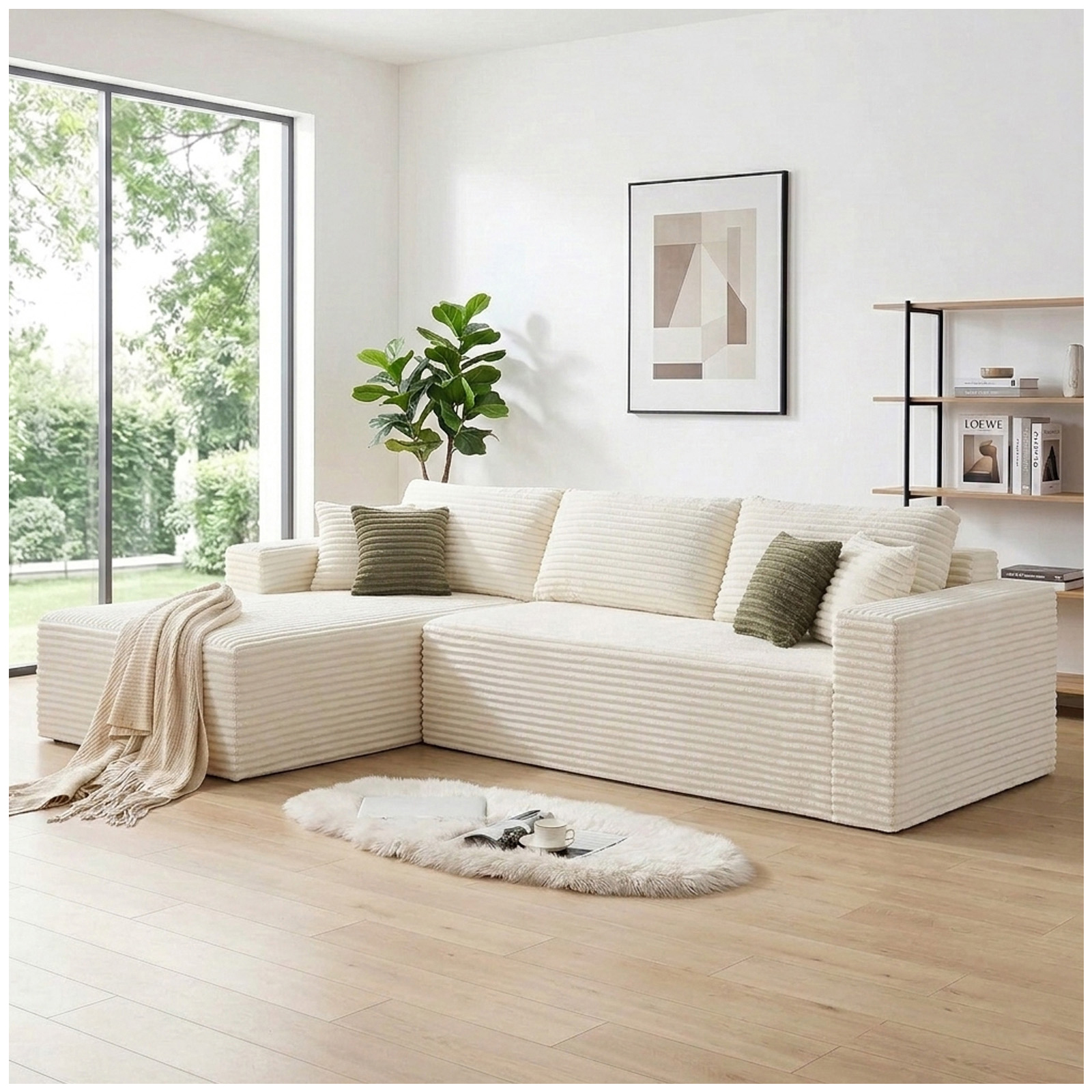 108" Modular Sectional Sofa Boneless Couches for Living Room, L-Shaped Cloud Couch with Oversized Chaise, Corduroy Upholstered with Deep Seat Couch, No Assembly for Apartment Bedroom