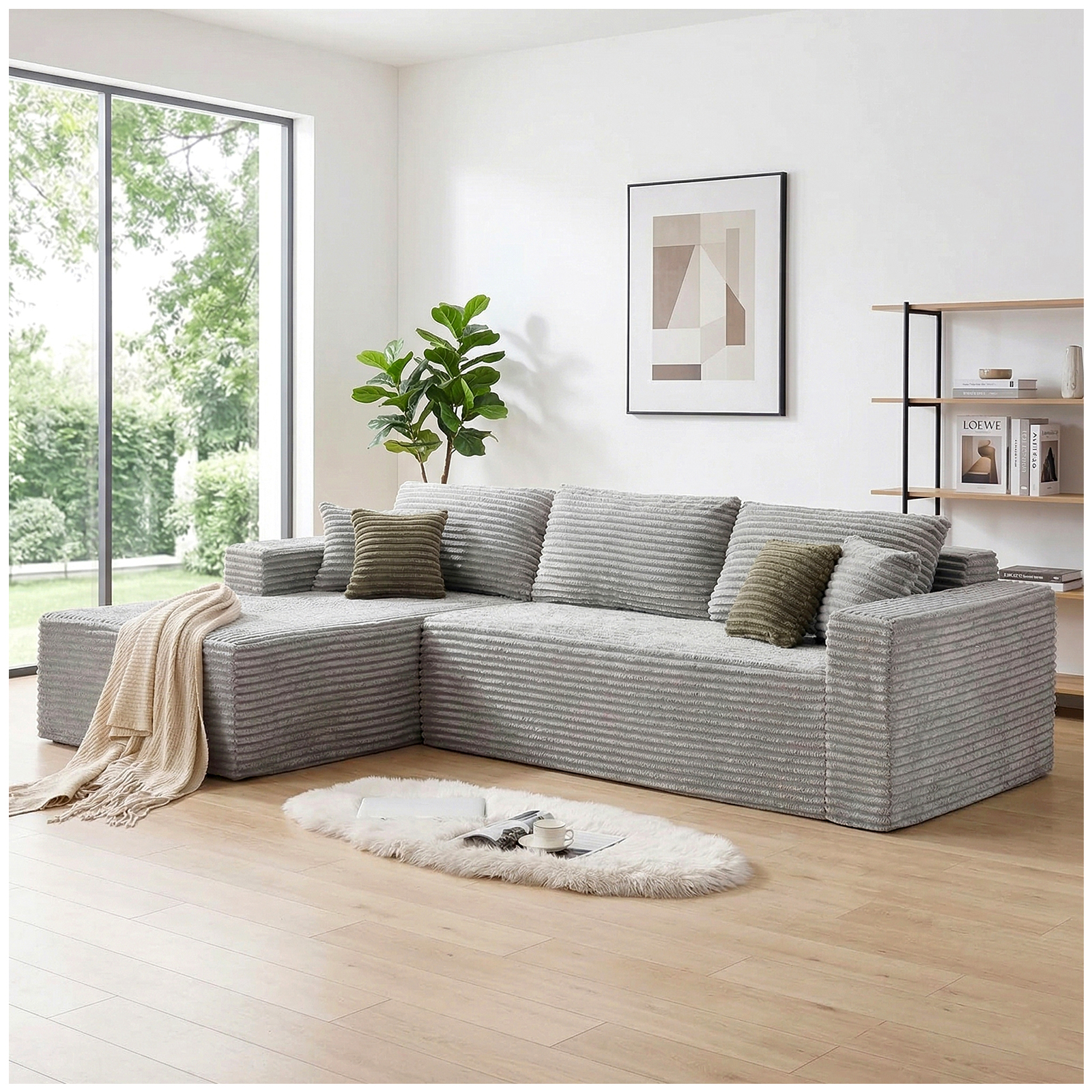 108" Modular Sectional Sofa Boneless Couches for Living Room, L-Shaped Cloud Couch with Oversized Chaise, Corduroy Upholstered with Deep Seat Couch, No Assembly for Apartment Bedroom