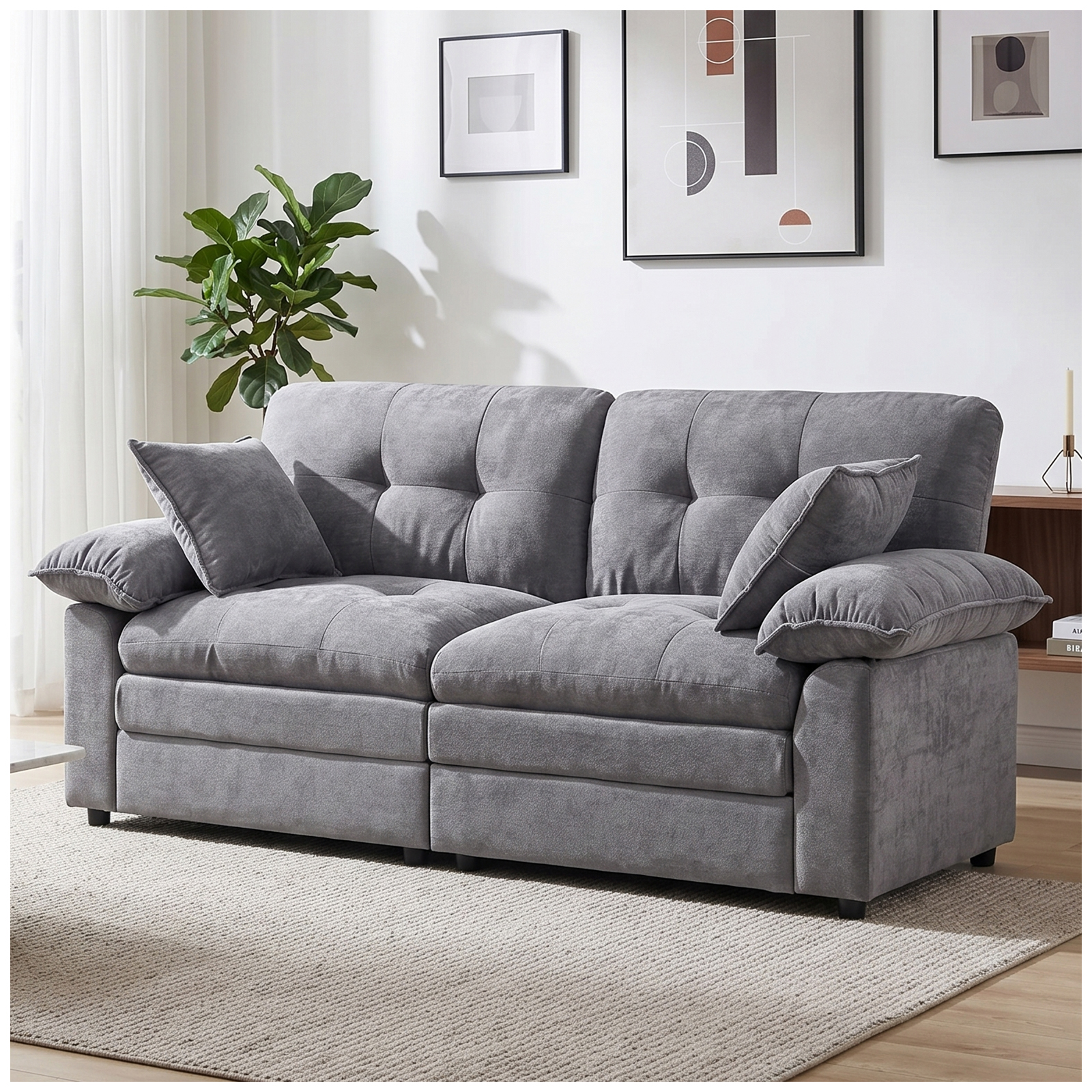 84" Modular Loveseat Sofa, Deep Seat Cloud Couch for Living Room, Comfy Chenille 2 Seater Sectional Sofa with Throw Pillows, Modern Upholstered Couch for Apartment Bedroom Office, Light Gray