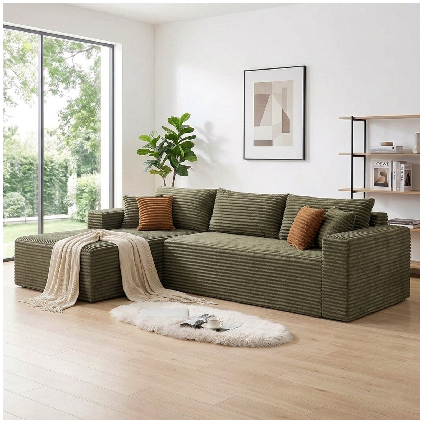 108" Modular Sectional Sofa Boneless Couches for Living Room, L-Shaped Cloud Couch with Oversized Chaise, Corduroy Upholstered with Deep Seat Couch, No Assembly for Apartment Bedroom
