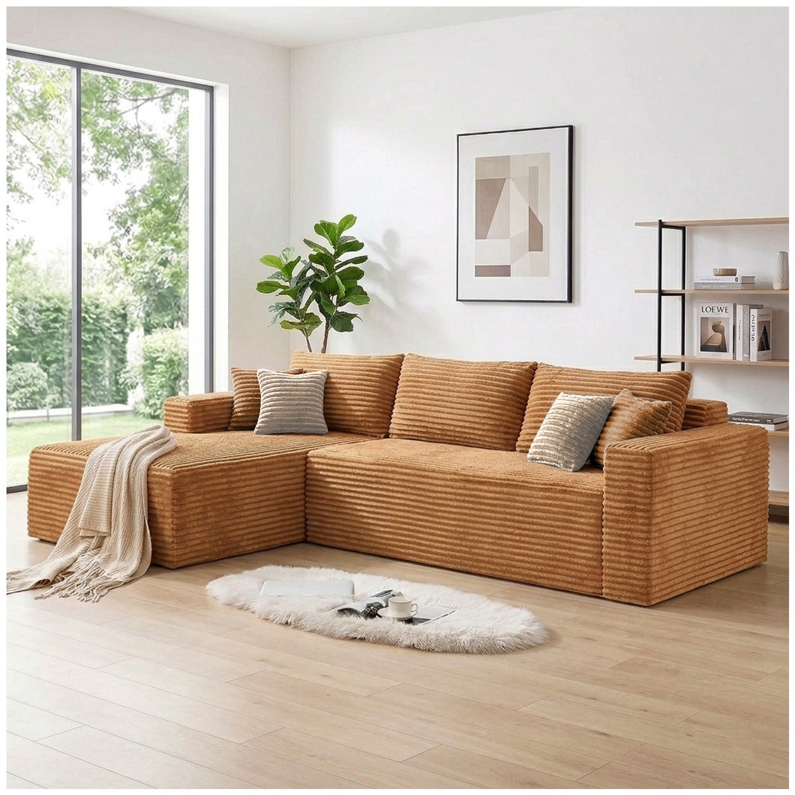 108" Modular Sectional Sofa Boneless Couches for Living Room, L-Shaped Cloud Couch with Oversized Chaise, Corduroy Upholstered with Deep Seat Couch, No Assembly for Apartment Bedroom