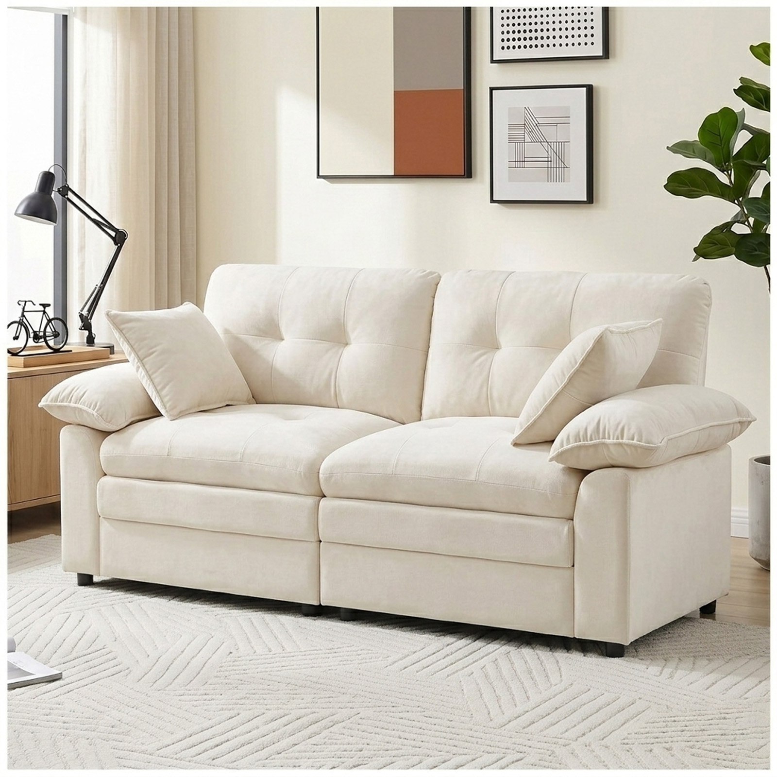 84" Modular Loveseat Sofa, Deep Seat Cloud Couch for Living Room, Comfy Chenille 2 Seater Sectional Sofa with Throw Pillows, Modern Upholstered Couch for Apartment Bedroom Office, Beige