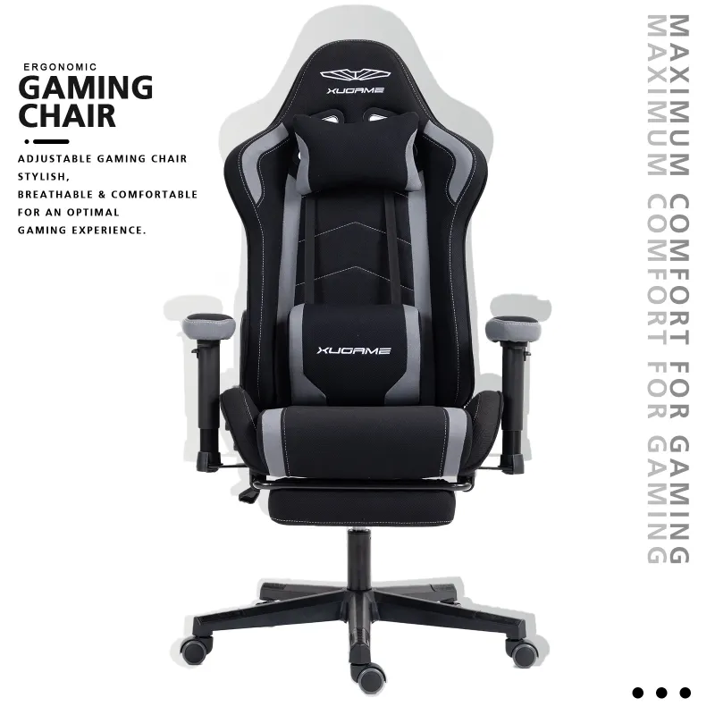 Gaming Chair, Linen Material, Breathable, Racing Style Office Chair with Footrest, Ergonomic High-Back Computer Chair, Height Adjustable, with 360°-Swivel Seat, for Office or Gaming, Black