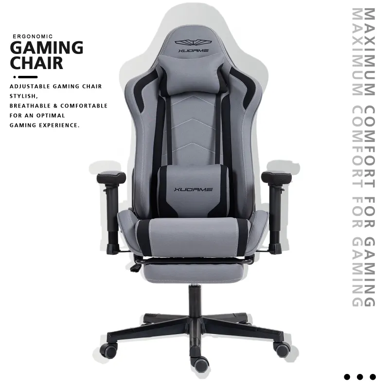 Gaming Chair, Video Game Chair with Retractable Footrest and Lumbar Support, High Back Ergonomic Computer Chair, Adjustbale Height Backrest 4D Armrest (Grey)