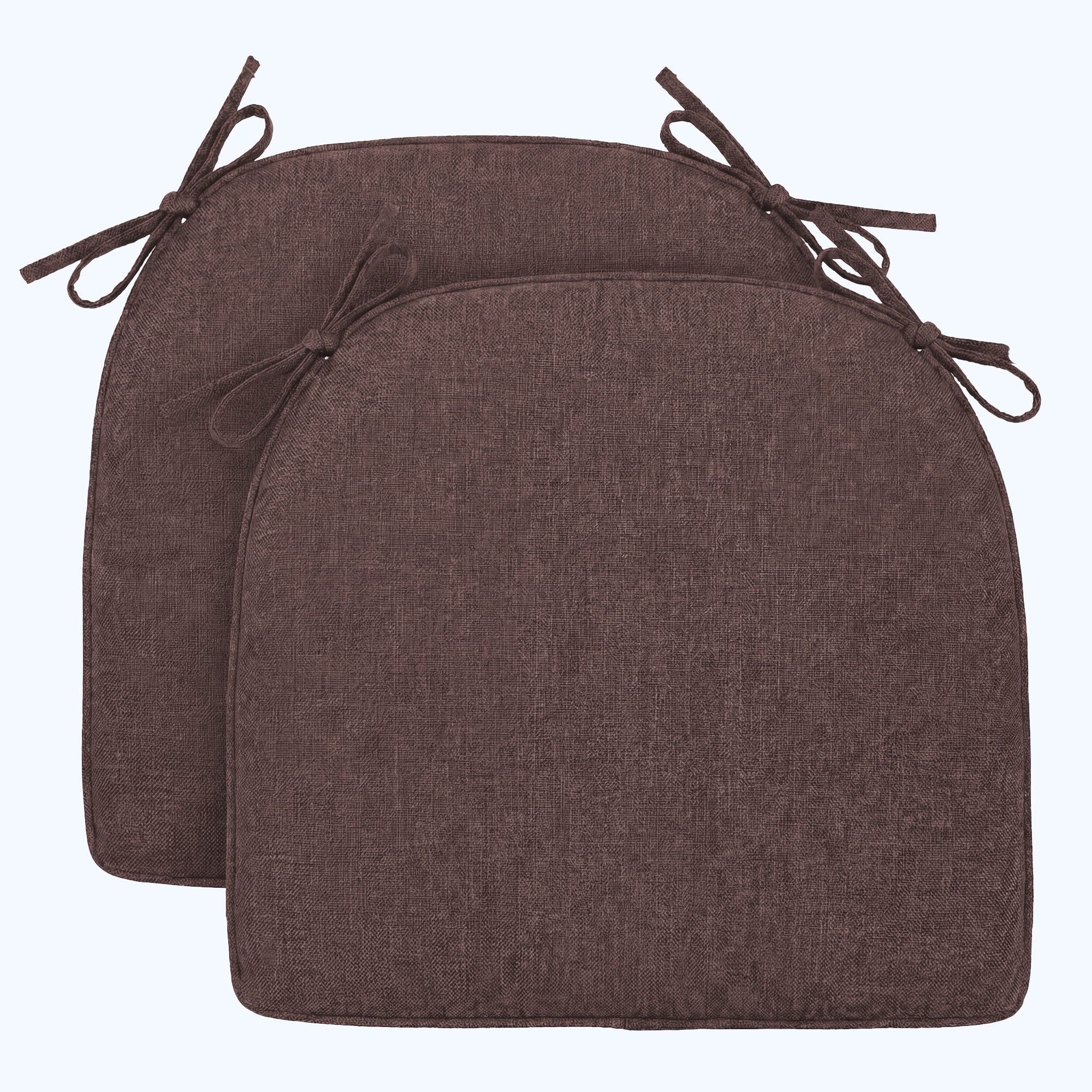 Chair Cushions for Dining Chairs Set of 2, D-Shaped Seat Cushion for Kitchen Chairs with Removable Cover and Ties, Indoor Chair Pads for Dining Room, Kitchen, 17" x 17" x 2.56", Brown