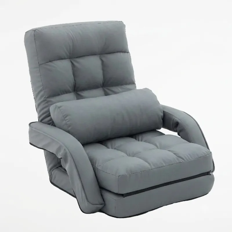 Indoor Floor Gaming Chairs for Adults with Back Support,Chaise Lounge, 14-Position Folding Lazy Sofa with Pillow for Living Room, Bedroom, Balcony(Grey) 8803GR