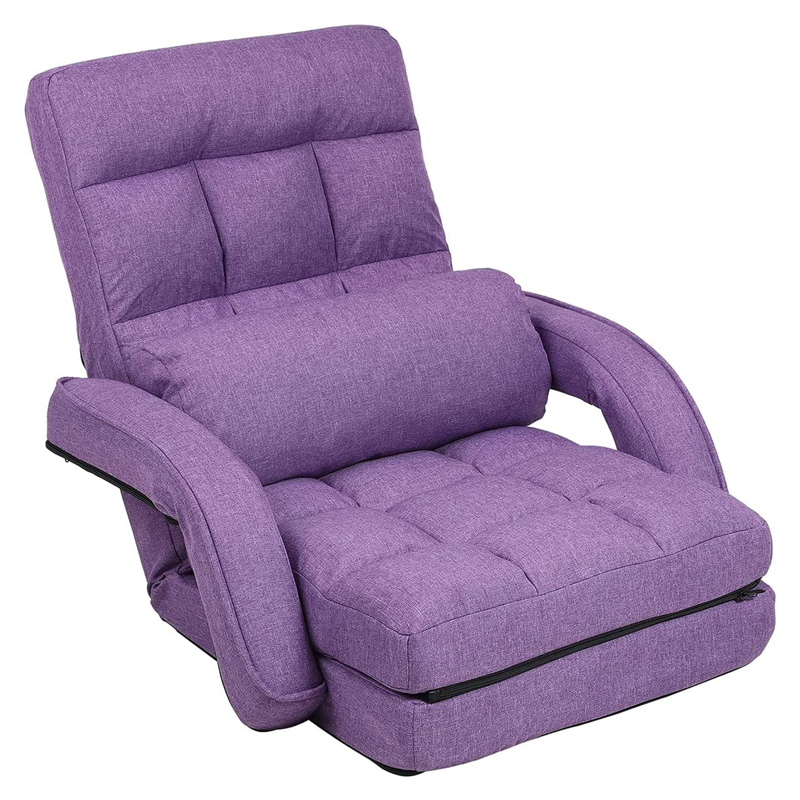 Floor Chair, Chaise Lounge Indoor, 14-Position Adjustable Folding Lazy Sofa with Armrests and a Pillow Padded Gaming Chairs for Living Room, Bedroom Factory Price (Purple) 8803PU