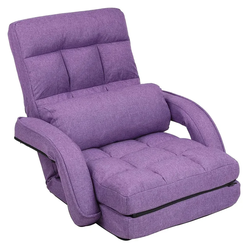 Floor Chair, Chaise Lounge Indoor, 14-Position Adjustable Folding Lazy Sofa with Armrests and a Pillow Padded Gaming Chairs for Living Room, Bedroom Factory Price (Purple) 8803PU