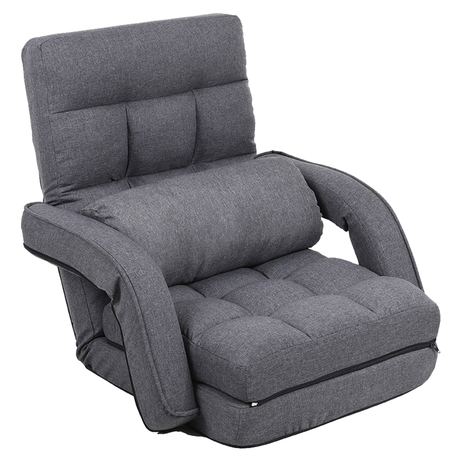 Indoor Floor Gaming Chairs for Adults with Back Support,Chaise Lounge, 14-Position Folding Lazy Sofa with Pillow for Living Room, Bedroom, Balcony(Grey) 8803GR