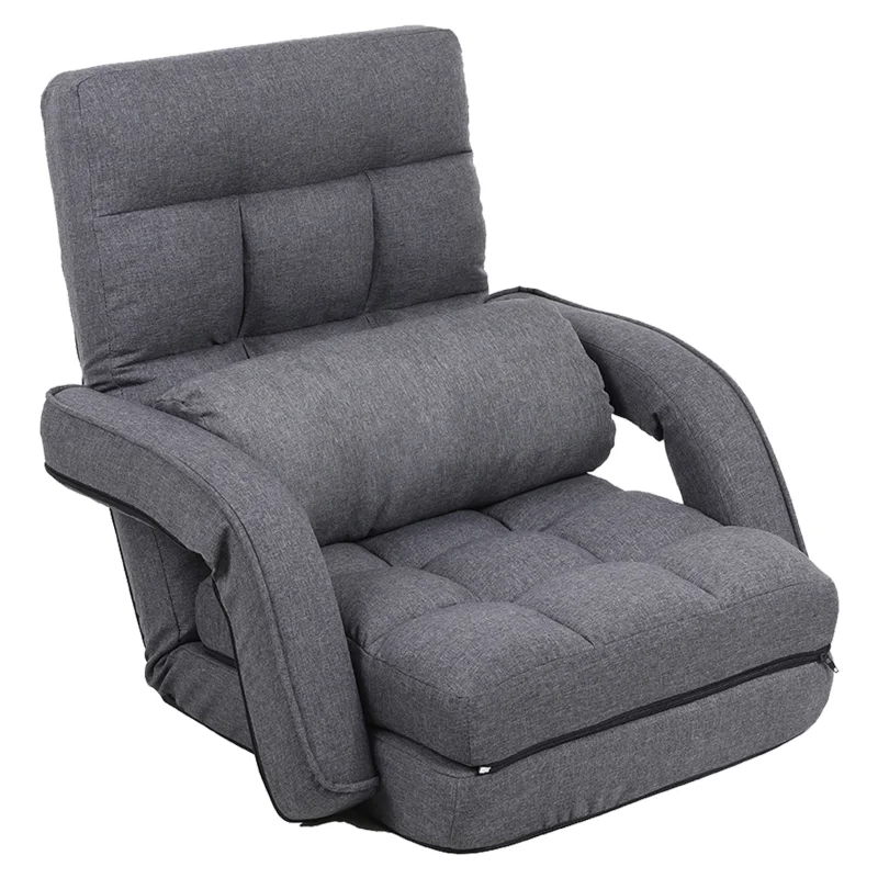 Indoor Floor Gaming Chairs for Adults with Back Support,Chaise Lounge, 14-Position Folding Lazy Sofa with Pillow for Living Room, Bedroom, Balcony(Grey) 8803GR