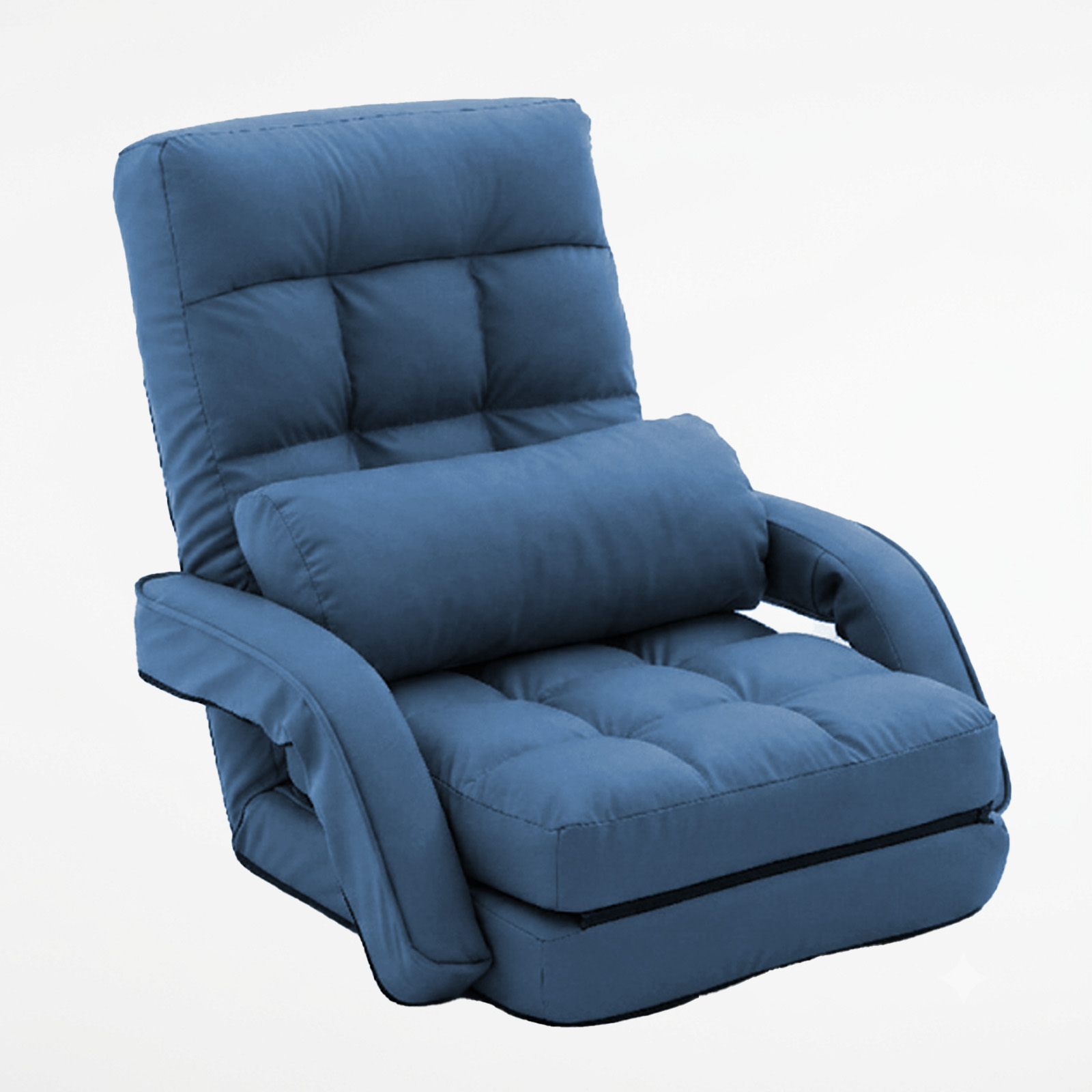 Floor Chair, Floor Gaming Chair with 14 Adjustable Position&Back Support, Folding Lounge Chair with Armrest for Adults, Lazy Sofa Lounger with Comfy Cushion for Living Room,Bedroom,PU,Blue