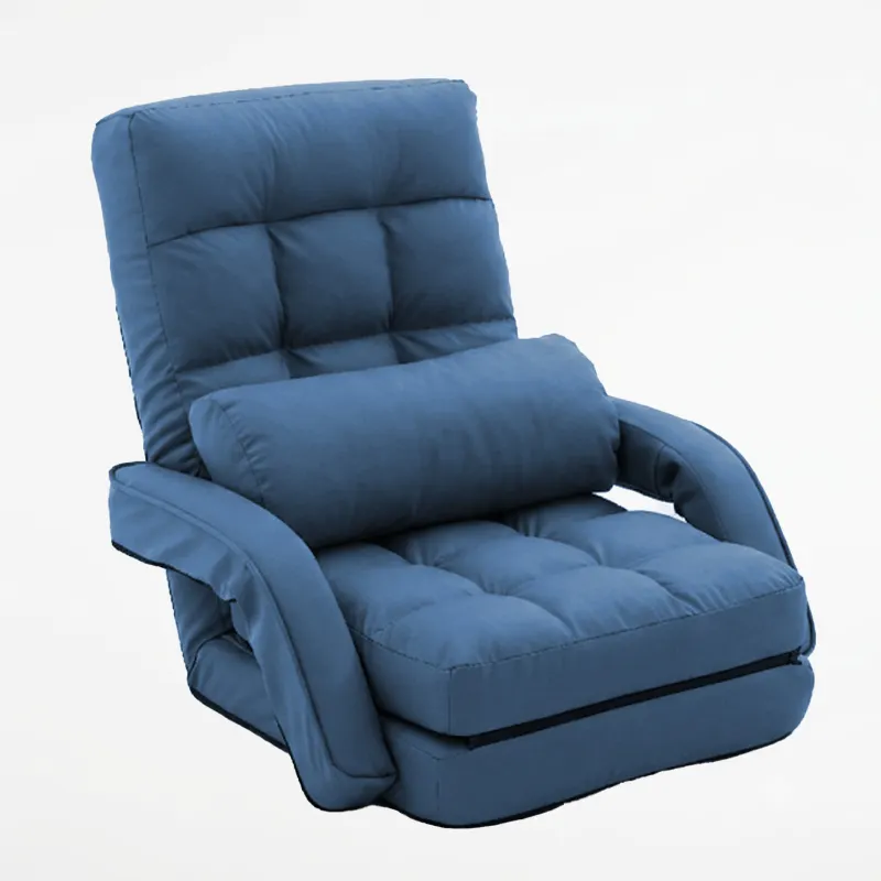 Floor Chair, Floor Gaming Chair with 14 Adjustable Position&Back Support, Folding Lounge Chair with Armrest for Adults, Lazy Sofa Lounger with Comfy Cushion for Living Room,Bedroom,PU,Blue