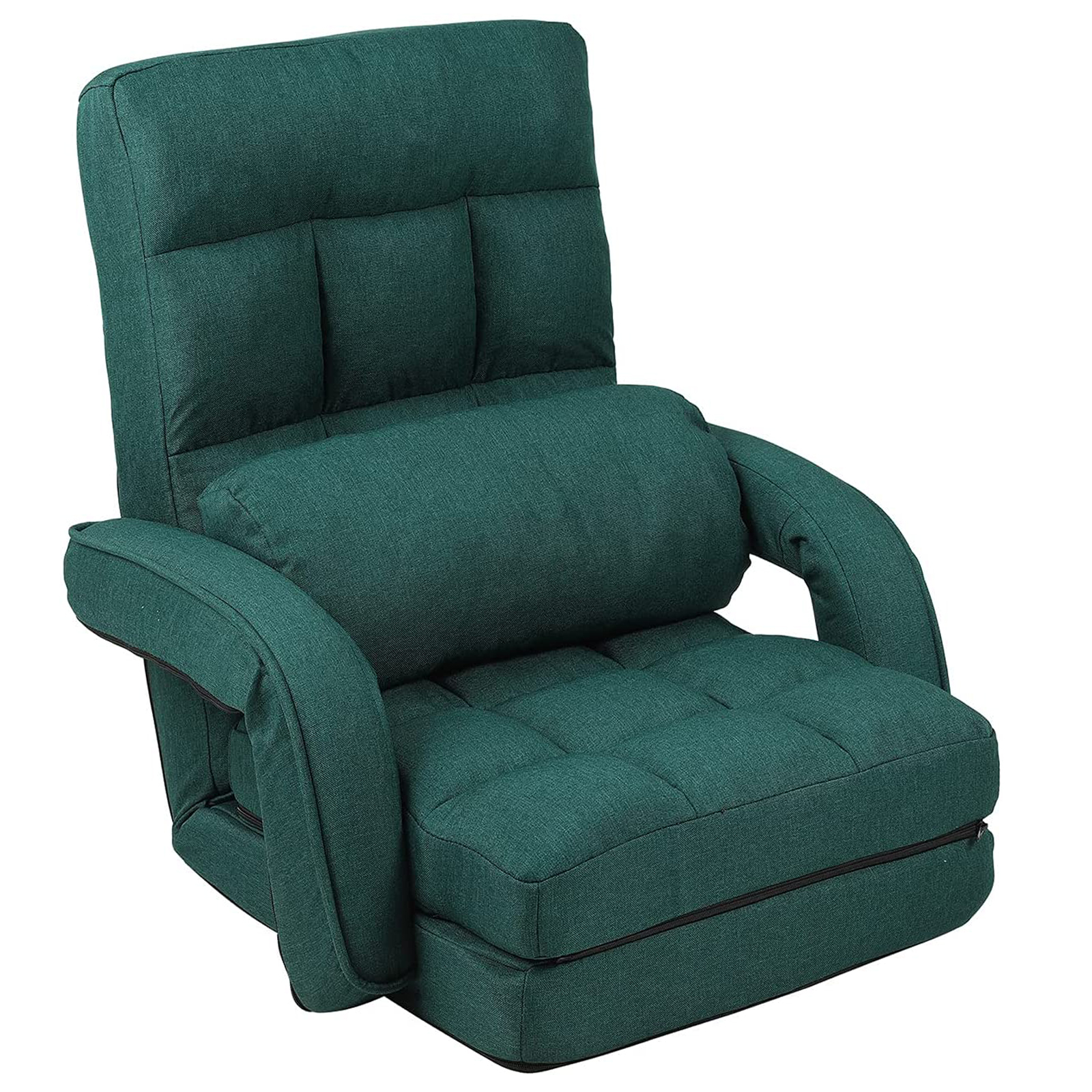 14-Position Adjustable Floor Chair, Chaise Lounge Indoor, Folding Lazy Sofa with Armrests and a Pillow Padded Adults Gaming Chairs for Living Room, Bedroom Factory Price (Green) 8803GN