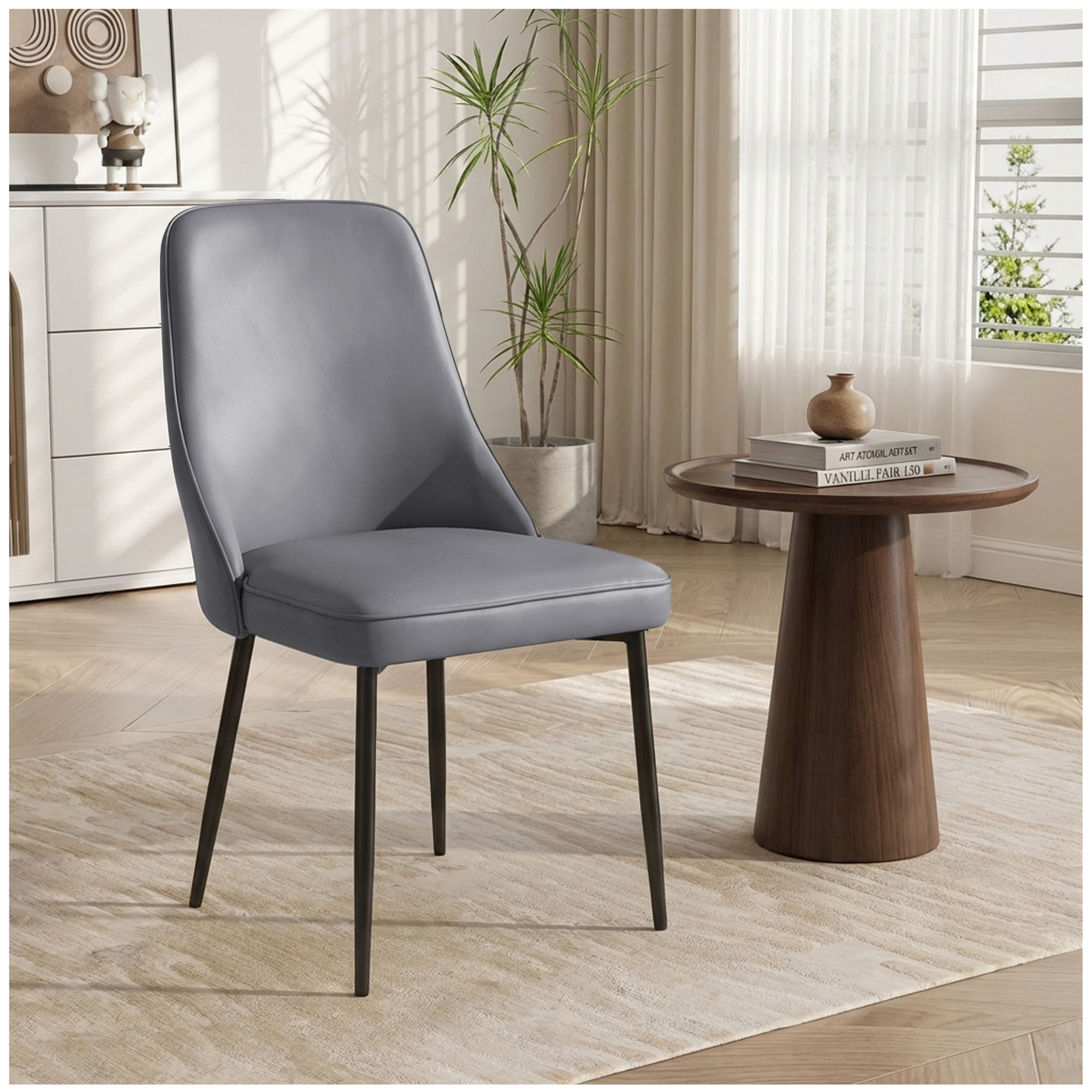 Modern Dining Chairs Set of 1, Upholstered Dining Room Chairs with Thick Cushions, Mid Century Modern Kitchen Chairs with Metal Legs for Kitchen/Living Room/Restaurant (1, Grey)