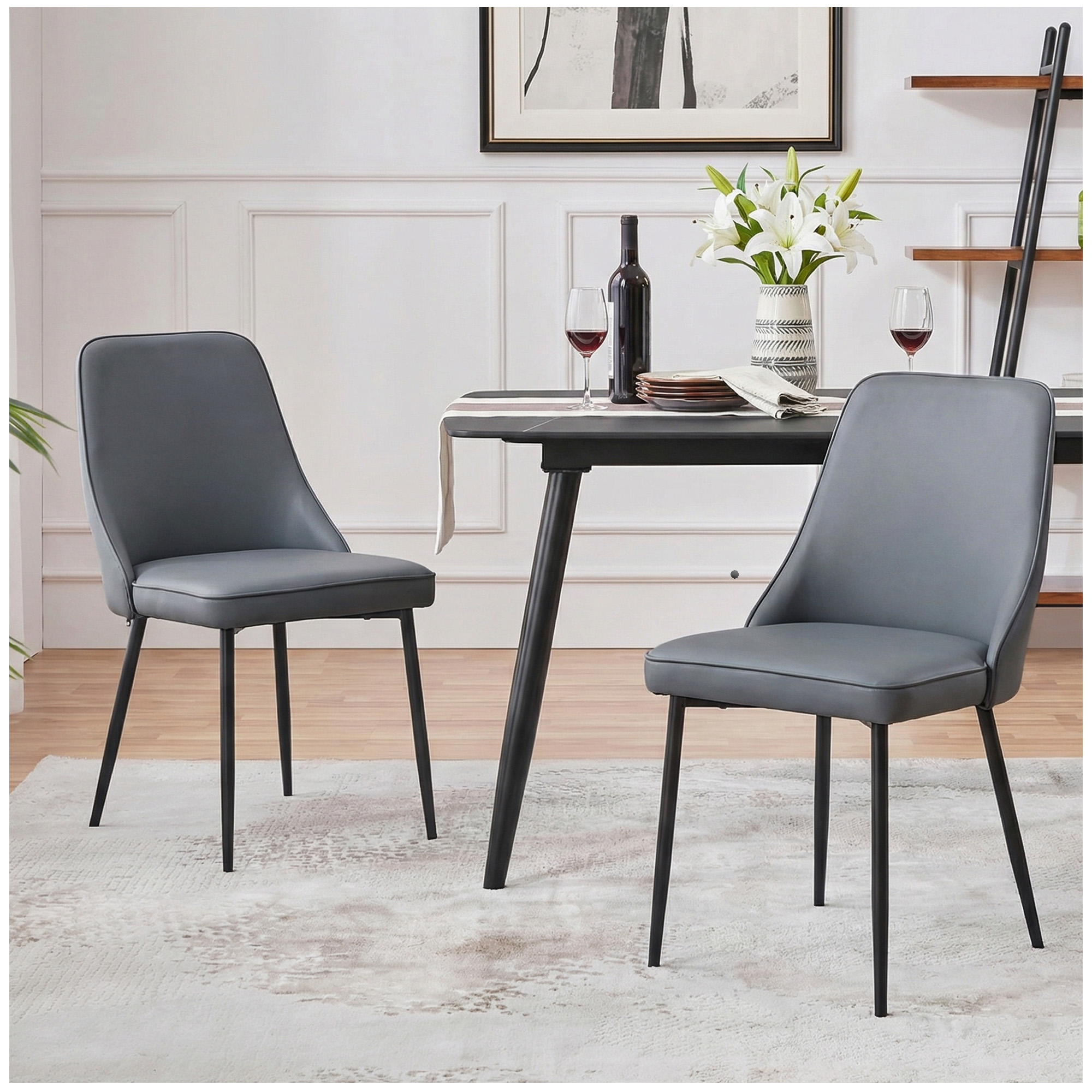 Modern Dining Chairs Set of 2, Faux Leather Upholstered Dining Room Chair Kitchen Chairs Dinner Side Chair with Curved Back and Metal Legs for Kitchen, Dining Room, Living Room, Brown