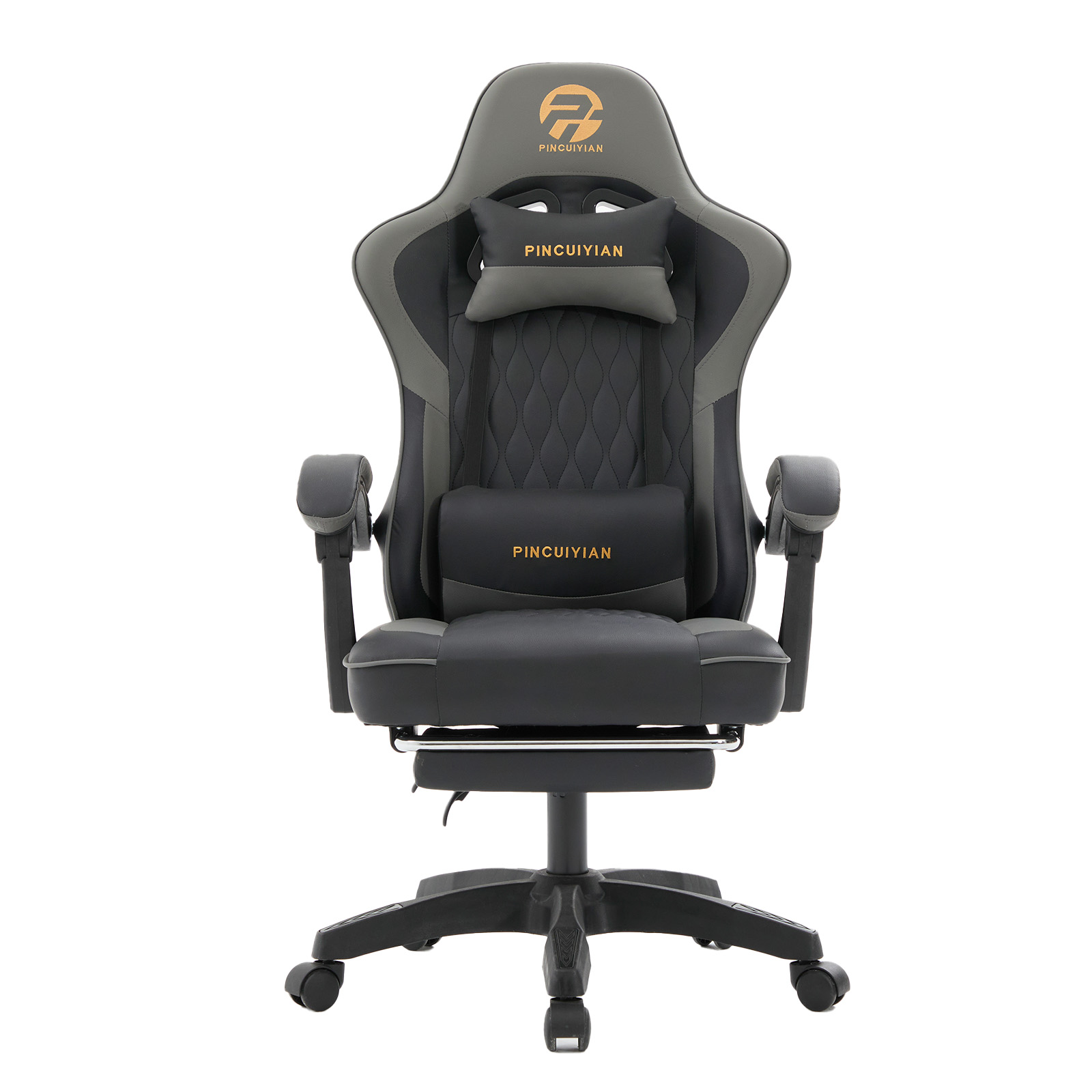 Ergonomic Gaming Chair with Footrest and Lumbar Support, High Back Reclining PU Leather Computer Chair with Headrest and Linkage Armrests, Swivel Height Adjustable Office Gamer Chair for Adults (Gray)